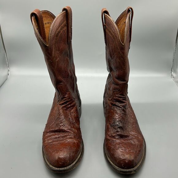 1883 by Lucchese Brown Leather Ostrich Mid Calf Boots - Picture 6 of 12